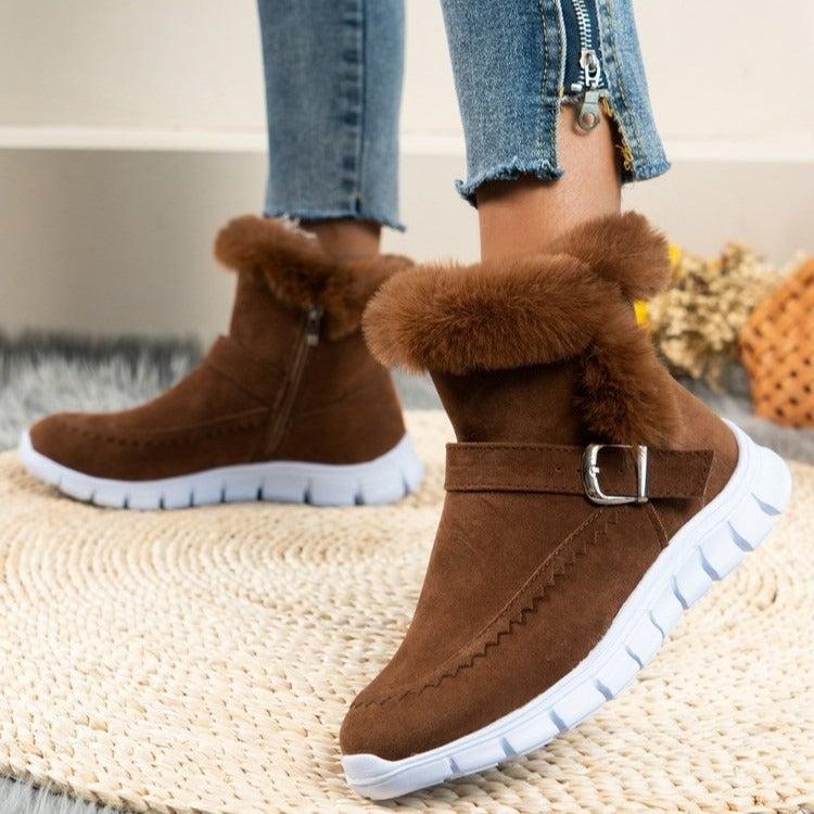 Autumn and Winter New Large Women's Snow Boots Korean Edition Thick Color Short Boots with Velvet and Warm Flat Bottom Boots Side Zipper