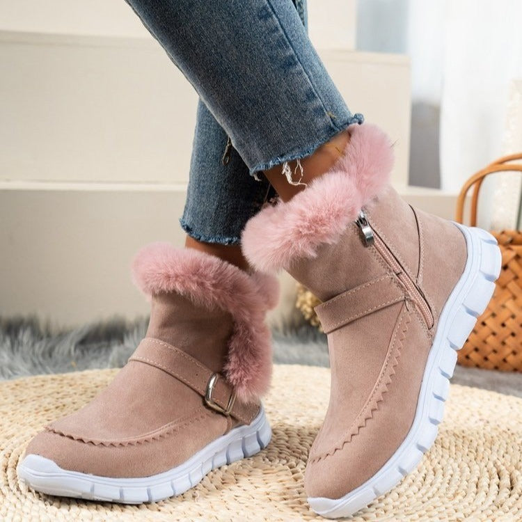 Autumn and Winter New Large Women's Snow Boots Korean Edition Thick Color Short Boots with Velvet and Warm Flat Bottom Boots Side Zipper