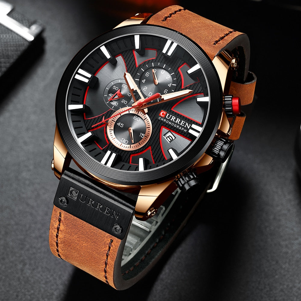 CURREN Watch Chronograph Sport Mens Watches Quartz Clock Leather Male Wristwatch Relogio Masculino Fashion Gift for Men